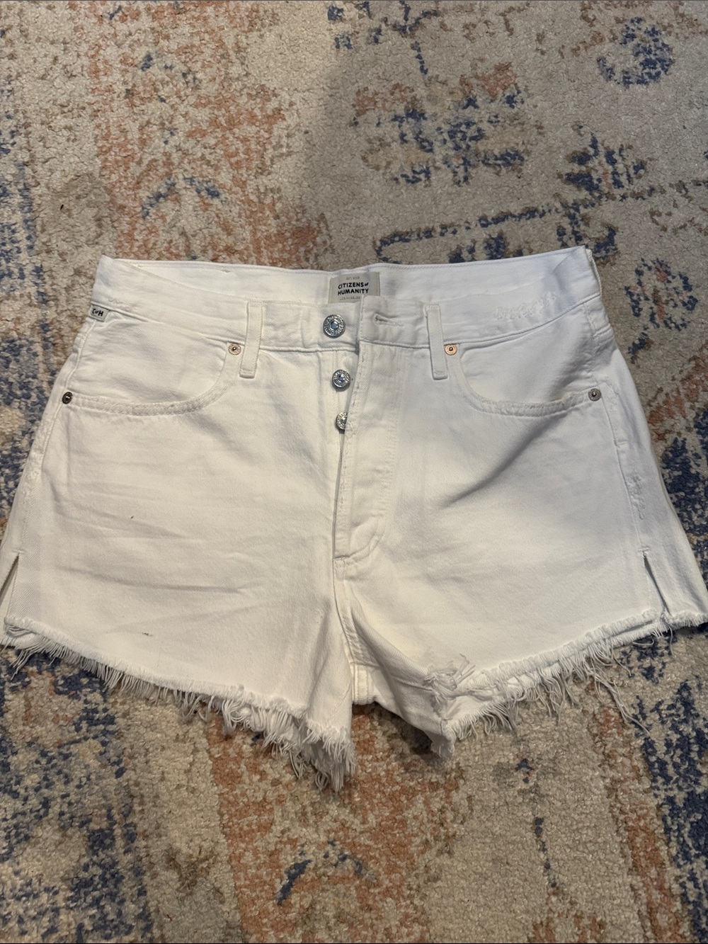 Citizens Of Humanity White Denim Cutoff Shorts with Frayed Hem